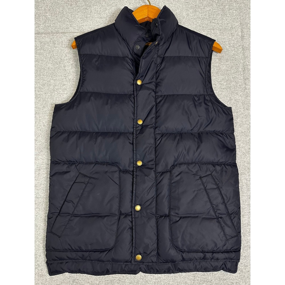 Lands End Quilted Down Puffer Vest Mens Small Navy Blue Insulated Pockets